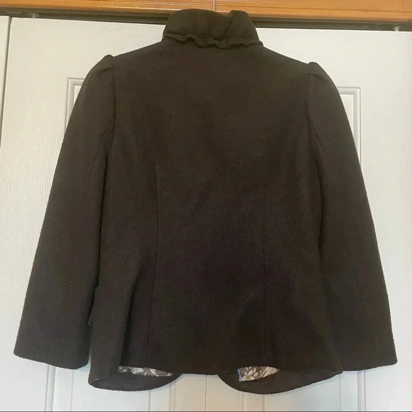 Elevenses Anthropologie Brown Wool Ruffle Collar Blazer Size 6 - Picture 2 of 7